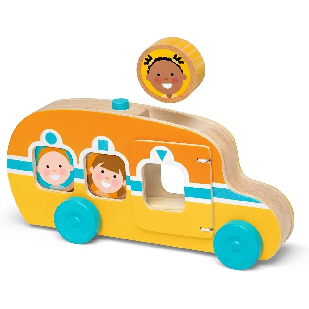 Melissa & Doug GO Tots Wooden Roll & Ride Bus with 3 Disks School Bus NIB